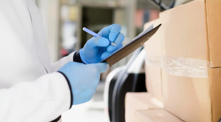 worker checking medical supplies